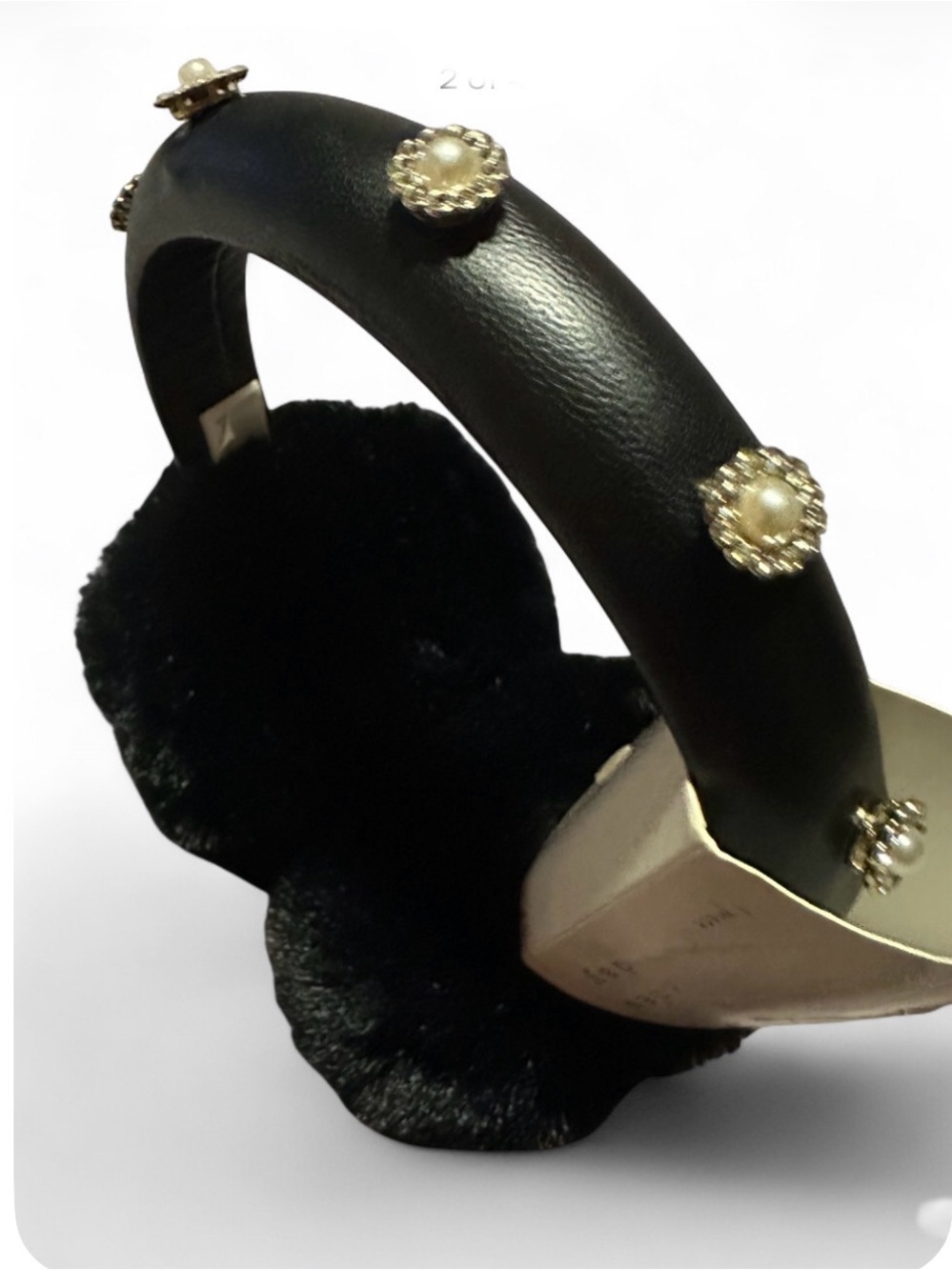 A New Day Black faux fur Pearl-Accent ear muffs headband — Women Accessories
